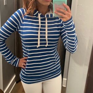 J. Crew blue and white striped Terry cloth hoodie